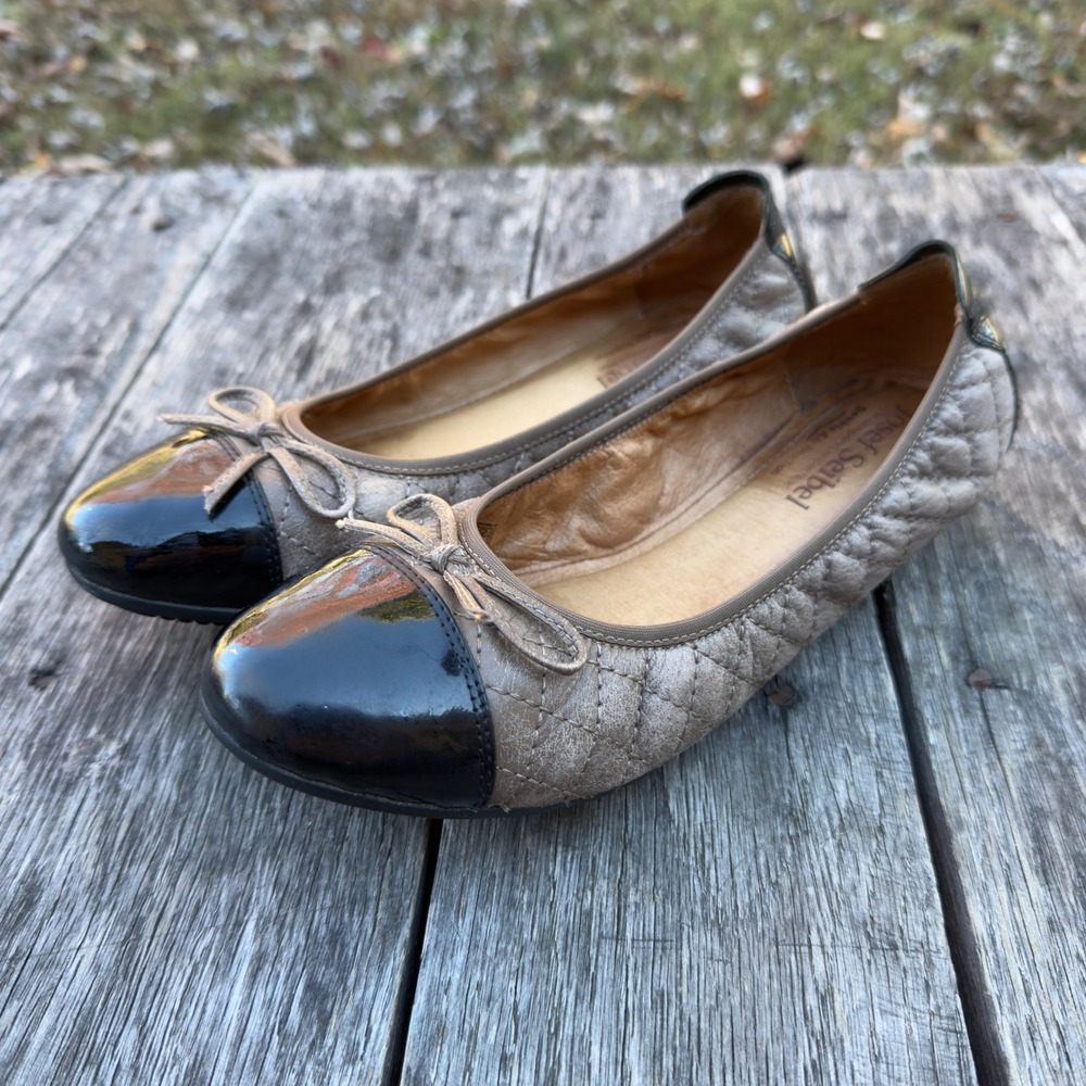Josef Seibel Pippa‎ Quilted Ballet Flats Women Taupe Cap Toe Bow EU 38/ US 7-7.5